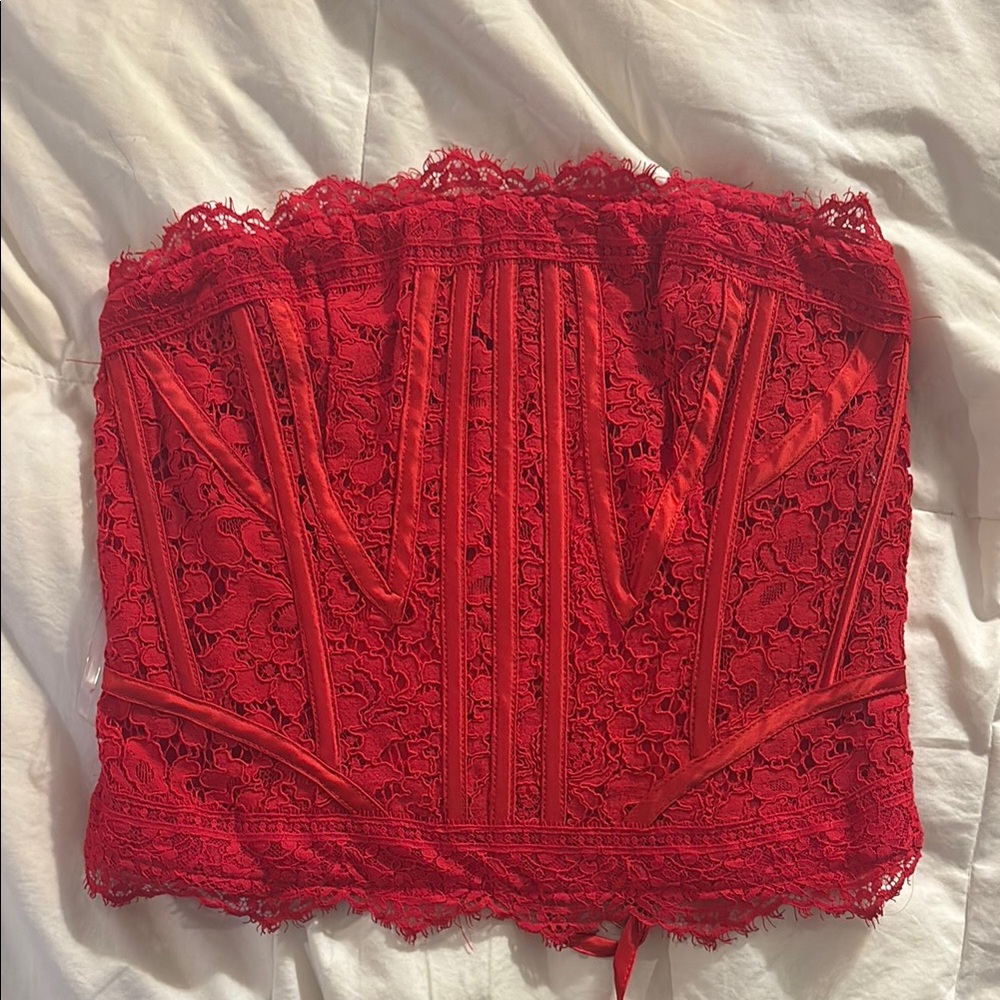 Fashion Nova Red Lace Bustier Crop Top